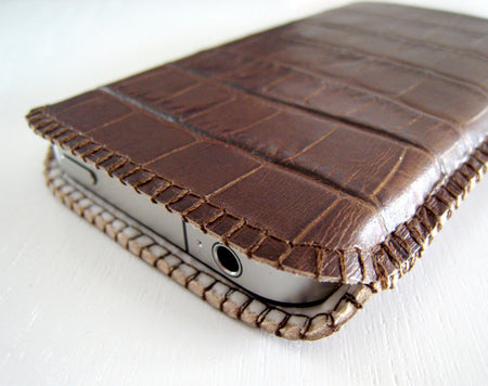 Handytasche Leder Krokoprägung braun - CONCUELA 
