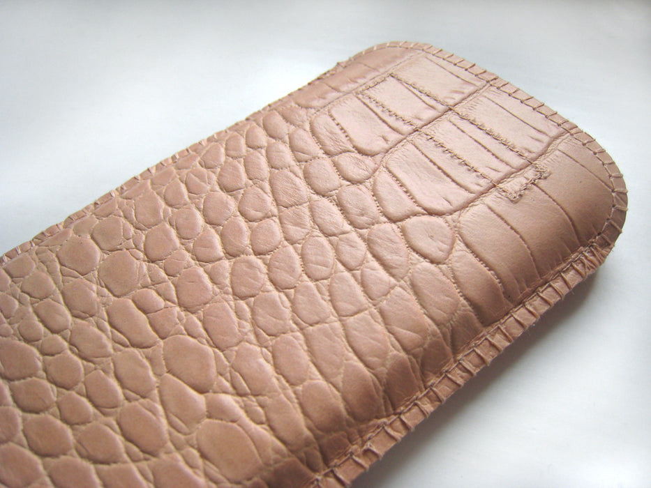 Handytasche nach Maß - Leder Krokoprägung rosé - Samsung, Xiaomi, Apple