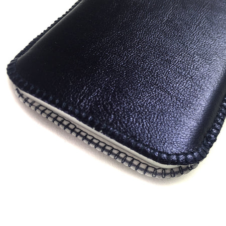 Handytasche Leder blau metallic Maß-Anfertigung, Mikrofaser Futter