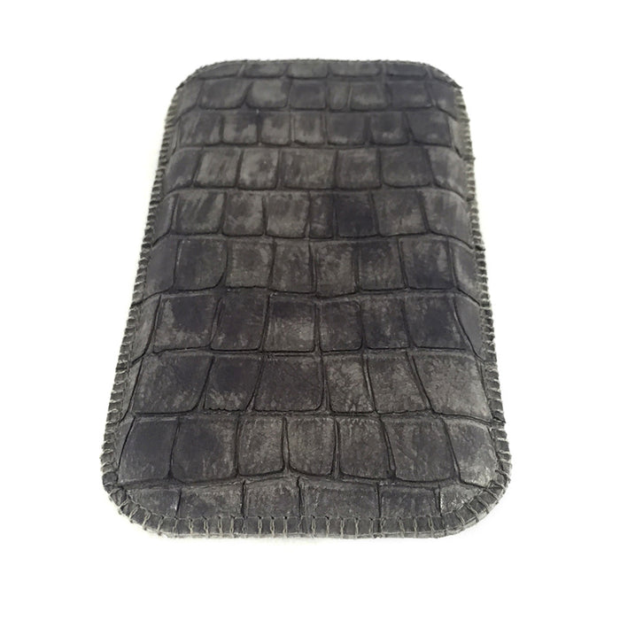 Handytasche Krokoleder grau metallisiert - Maß-Anfertigung individuell