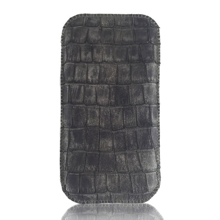 Handytasche Krokoleder grau metallisiert - individualisierbar